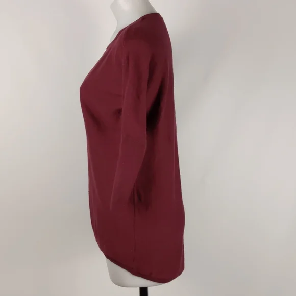 Dotti Women's Top Size Small Maroon 3/4 Sleeve Hi-Low Hem Round Neckline Jumper - Picture 9 of 14